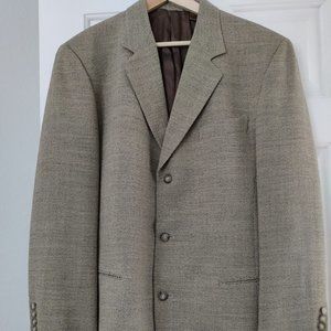Donna Karan Signature Beige Phantom Plaid Wool Three Button Sport Coat 44R